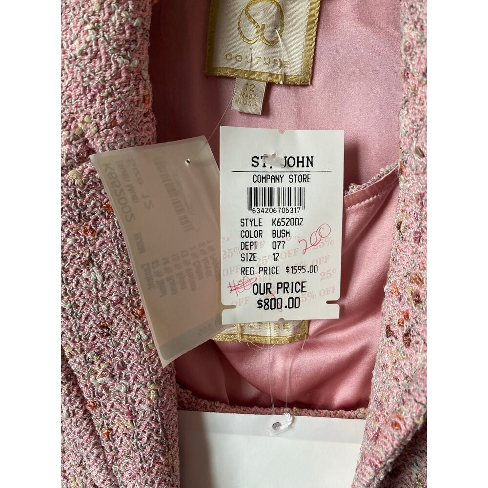 St. John Couture Embellished Knit Pink Blush Multi Jacket & Dress Suit- Size 12 - Picture 16 of 16